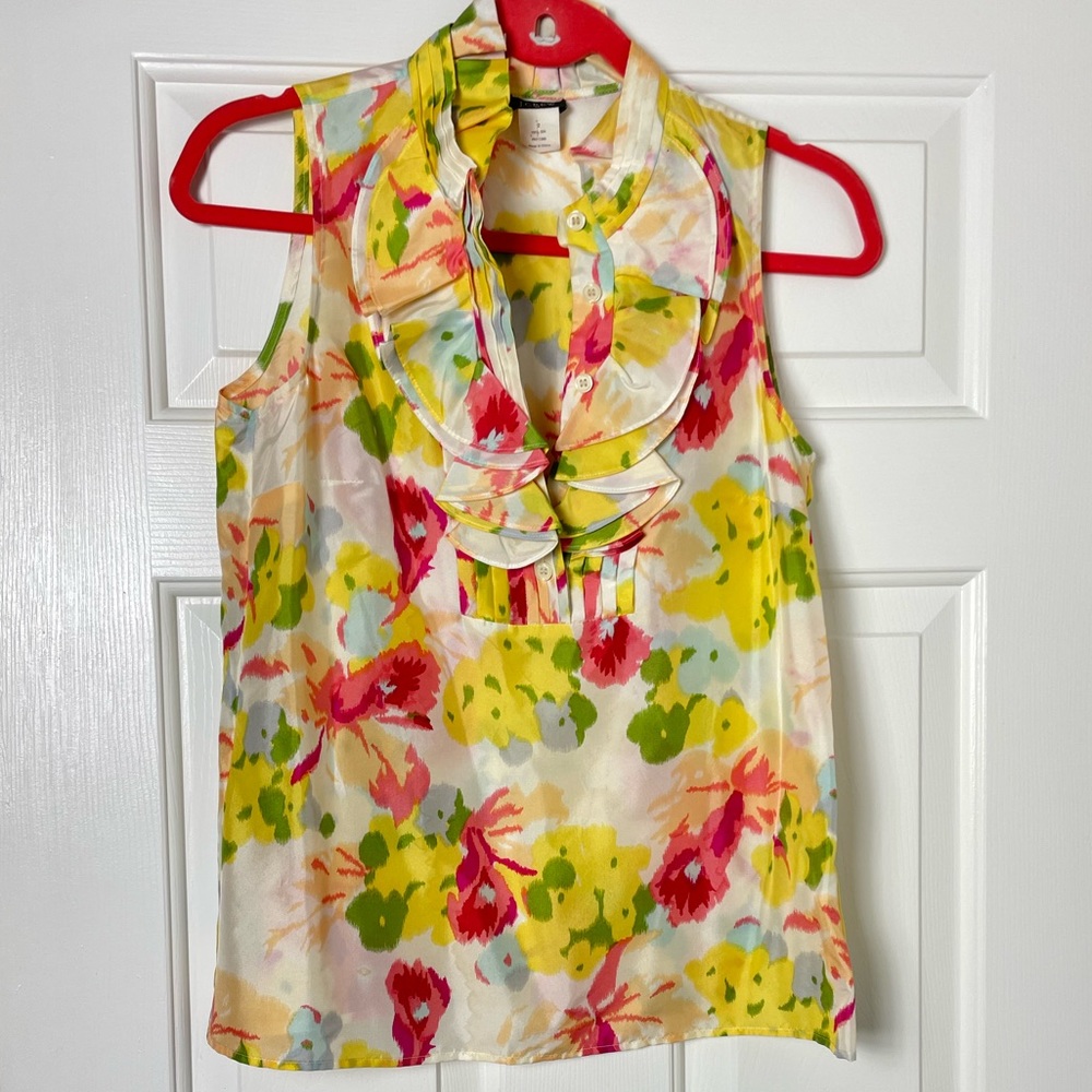 J. Crew Women's Multi-Color Francis Floral Ruffle Silk Sleeveless Tops Size 2